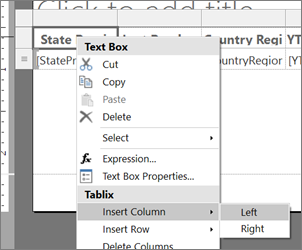 Screenshot showing how to insert a left column into a report.