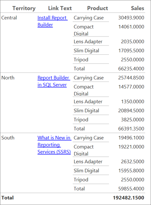 Screenshot showing hyperlinked text in the report builder report.