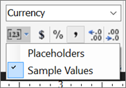 Screenshot of the report builder Sample Values option selected.