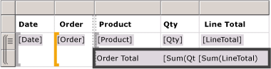 Design view: Basic table with order total