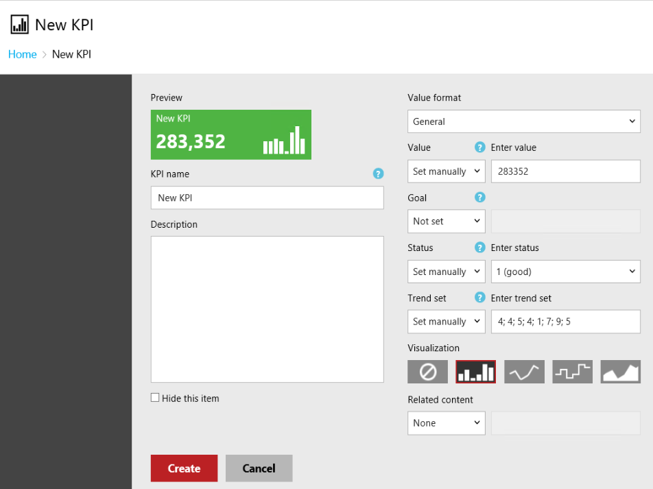 Screenshot showing the New KPI screen.