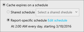 Screenshot showing the Cache expires on a schedule option selected.
