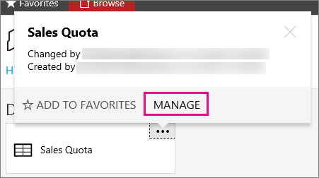 Screenshot showing the ellipsis option selected and the MANAGE option called out.