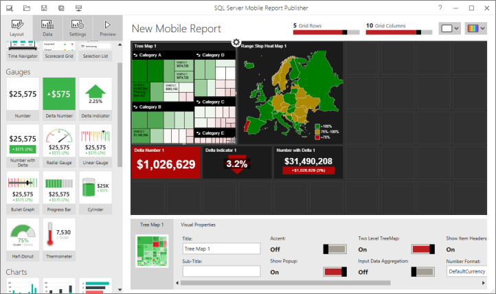 Screenshot of the components of the mobile report.