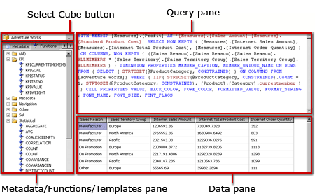 Analysis Services MDX query designer, query view