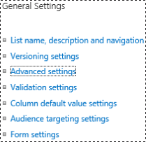 Screenshot of the General Settings menu, highlighting Advanced settings.
