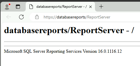 Screenshot of a browser window that shows the main page of the ReportServer folder of <a href=