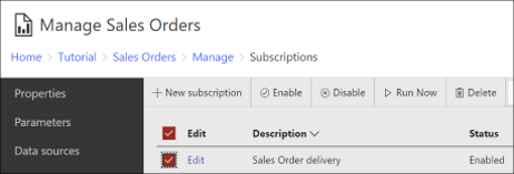 Screenshot of the Enable and Disable buttons of the Subscriptions page.