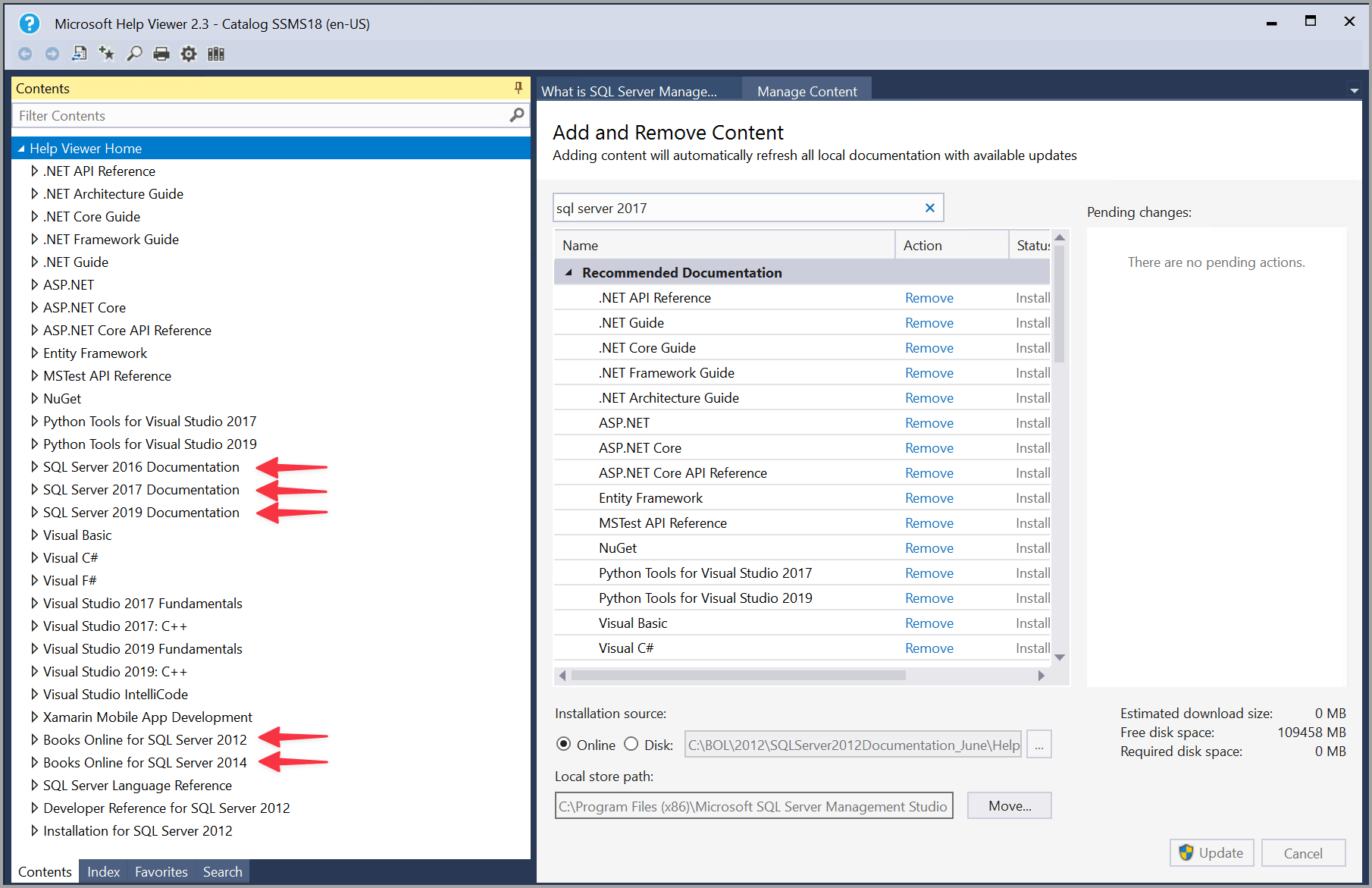 Install SQL Server documentation to view offline - SQL Server 