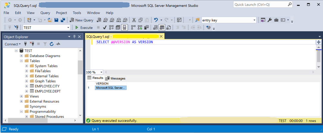 Screenshot of SQL Server Management Server.