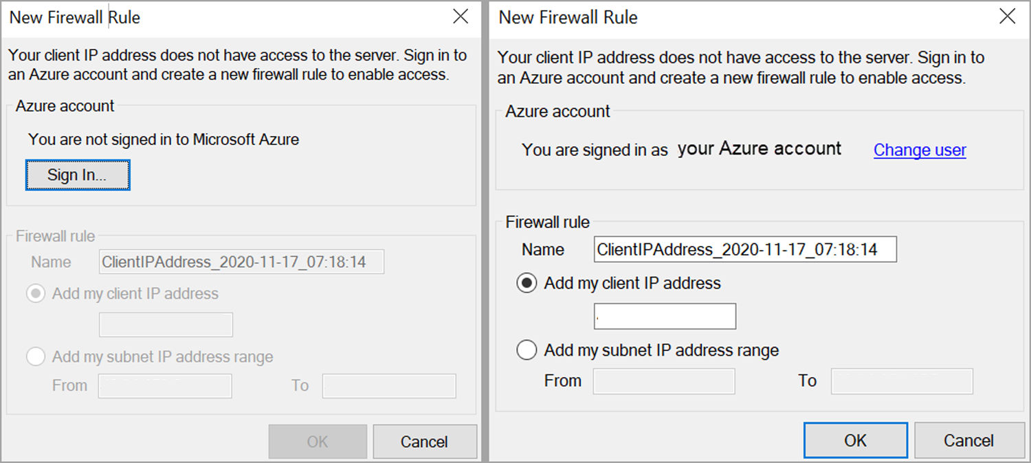Azure SQL New Firewall Rule