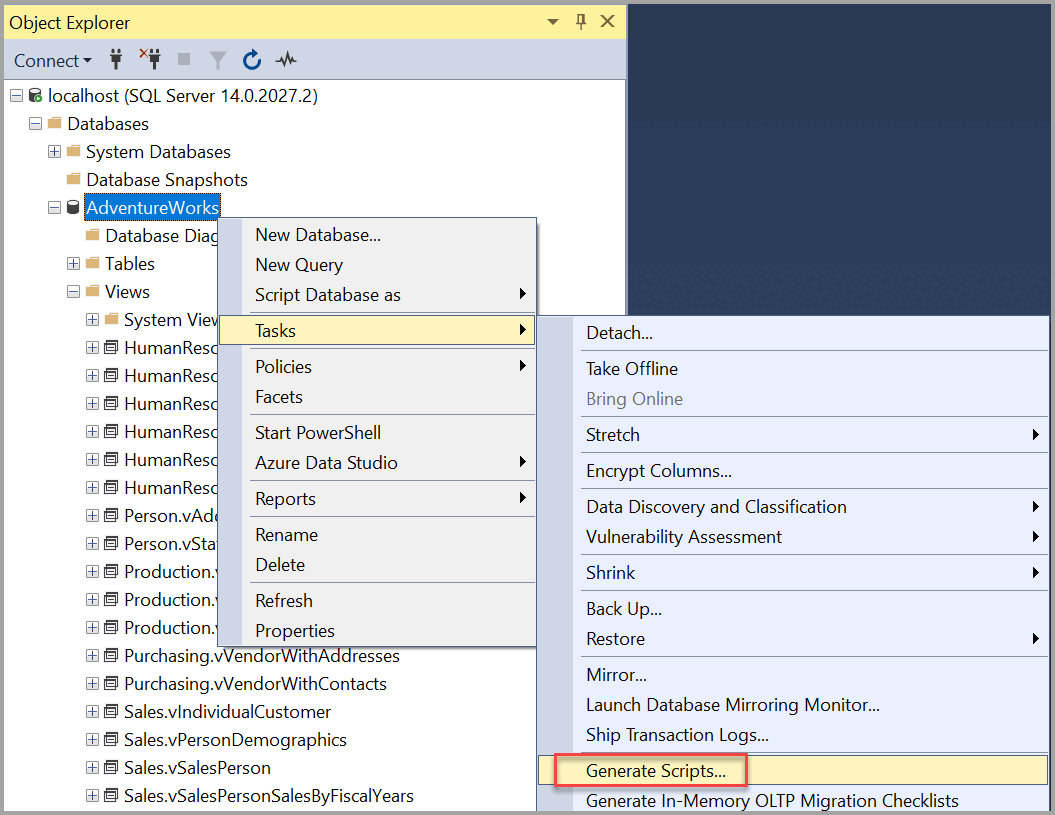 Generate and Publish Scripts Wizard - SQL Server Management Studio (SSMS) |  Microsoft Learn