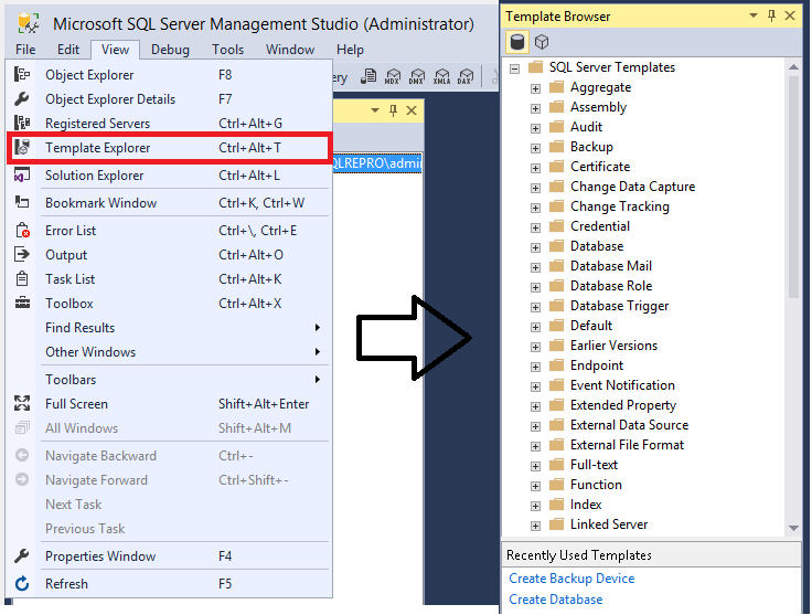 Using templates in SQL Server Management Studio - SQL Server Management  Studio (SSMS) | Microsoft Learn