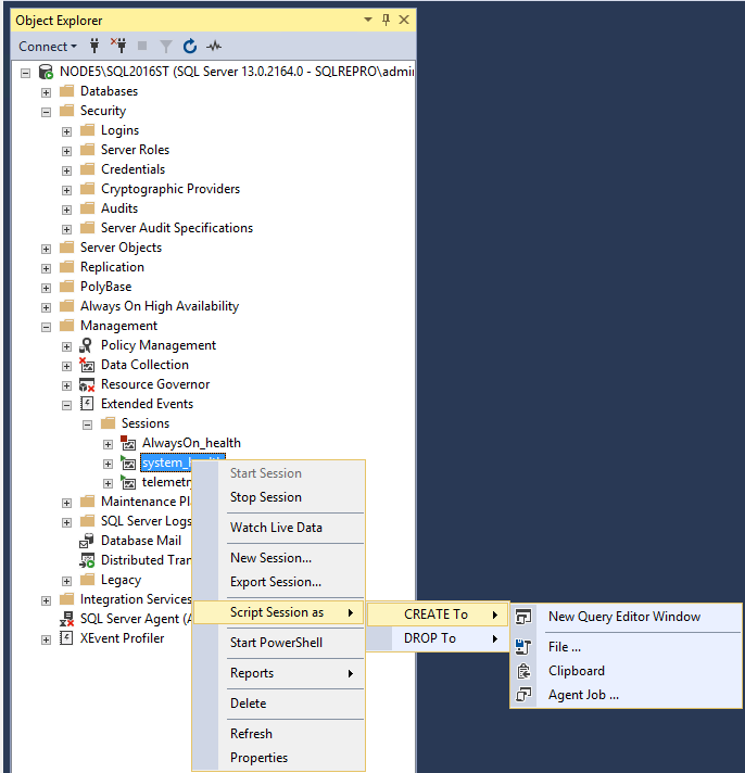 Extended New Query Editor Window session