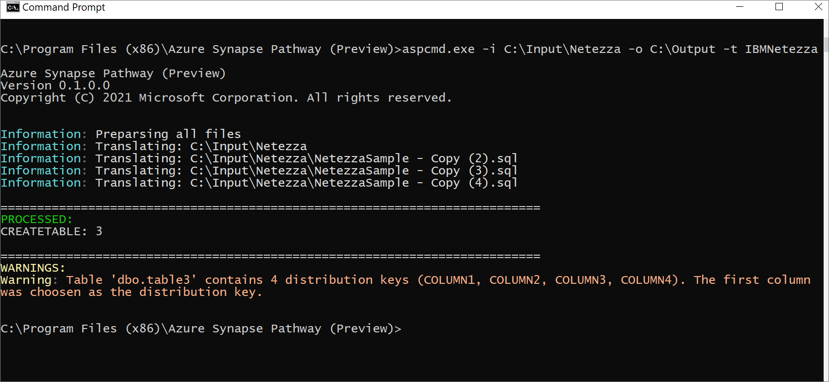 Azure Synapse assessment using command line.