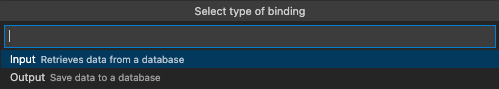 Screenshot of a prompt to select binding type.