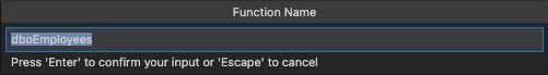 Screenshot of a prompt to enter function name.
