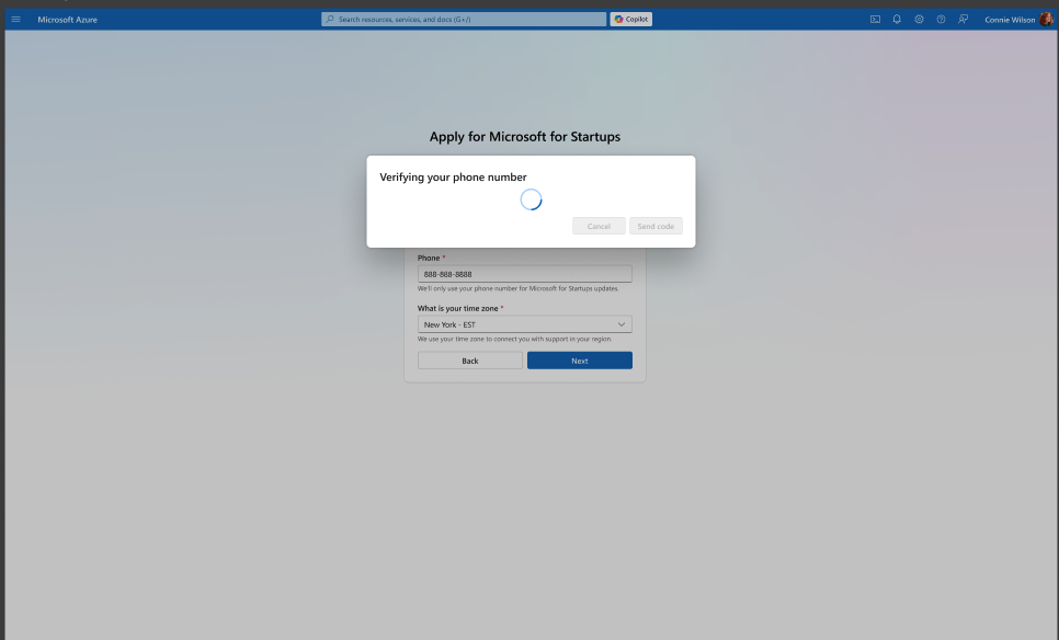 Verifying your phone number loading state.