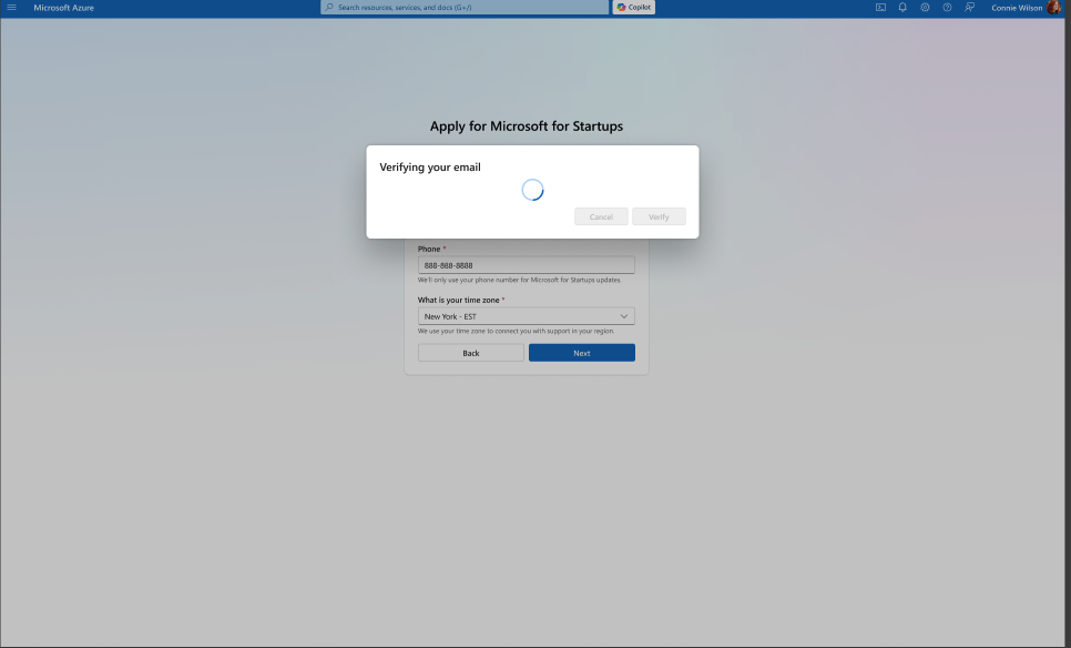 Verifying your email loading state.