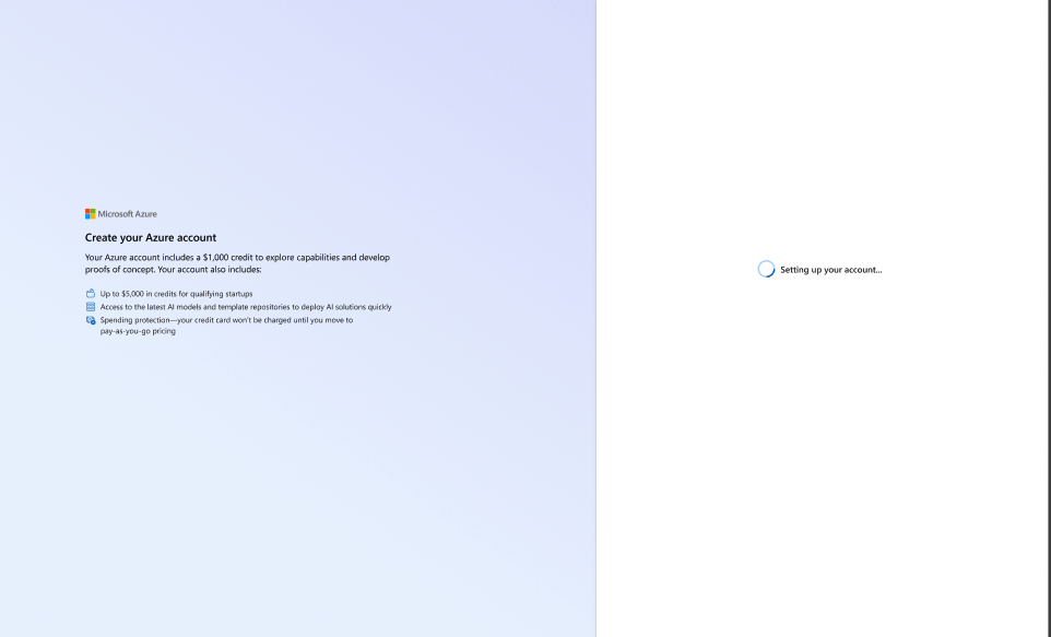 Setting up your account loading state.