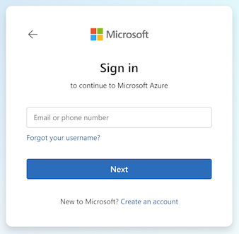 Microsoft Sign in page to continue to Microsoft Azure.