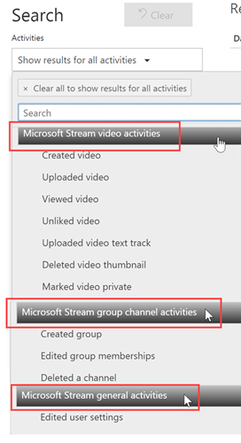 Menu of Stream (Classic) audit logs.