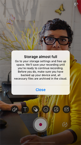 Storage full message recording on Android.