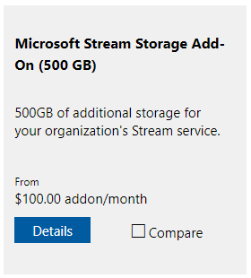 Microsoft Stream (Classic) Storage Add-on tile.