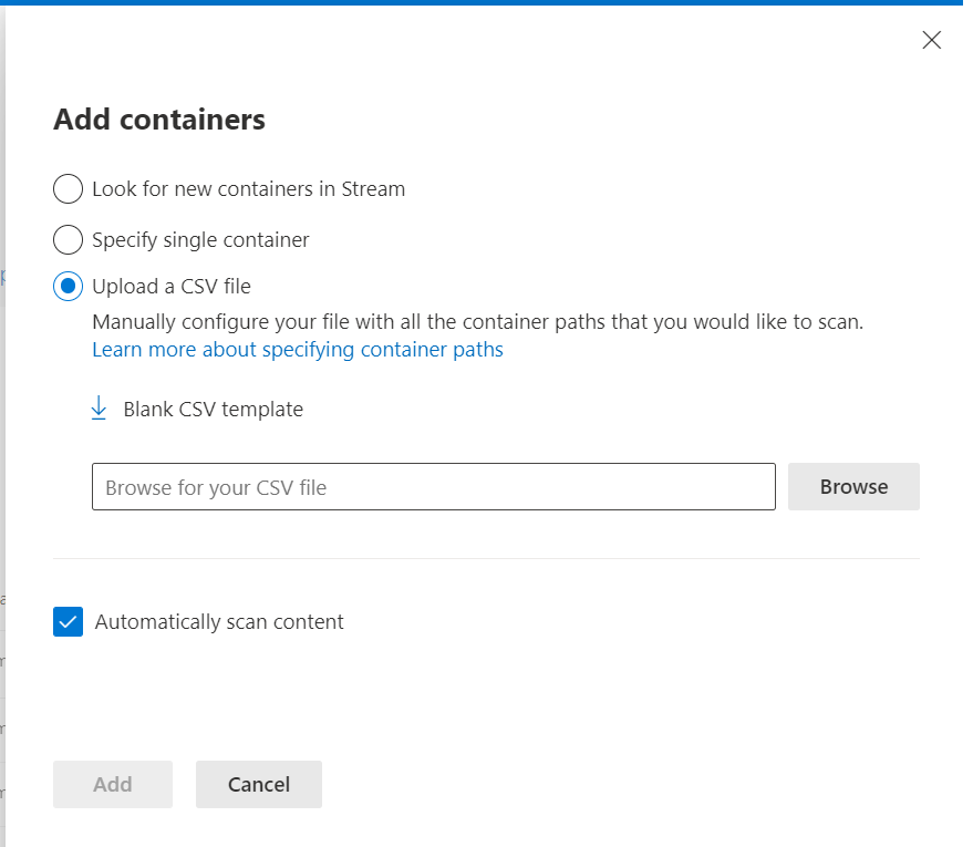 Add Containers pane