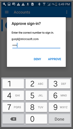 screenshot of the Approve sign-in screen in Microsoft Authenticator.