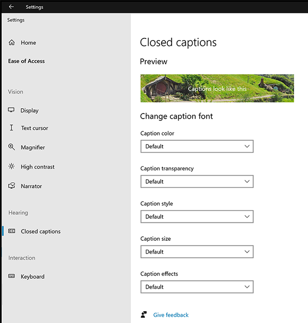 Customize color, transparency and size of closed captions