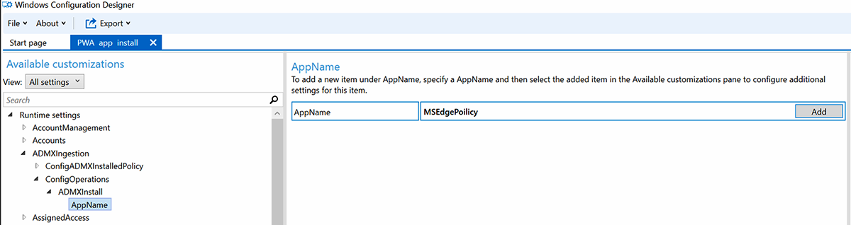 Enter app name as MSEdgePolicy