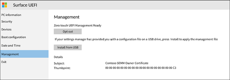 Screenshot shows where to select Management and then "Install from U S B".