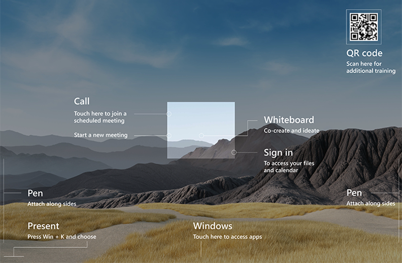 Screenshot of Surface Hub 2S 50” sample welcome screen.
