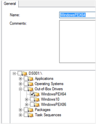 Image that shows the WindowsPEX64 folder selected as part of a selection profile.