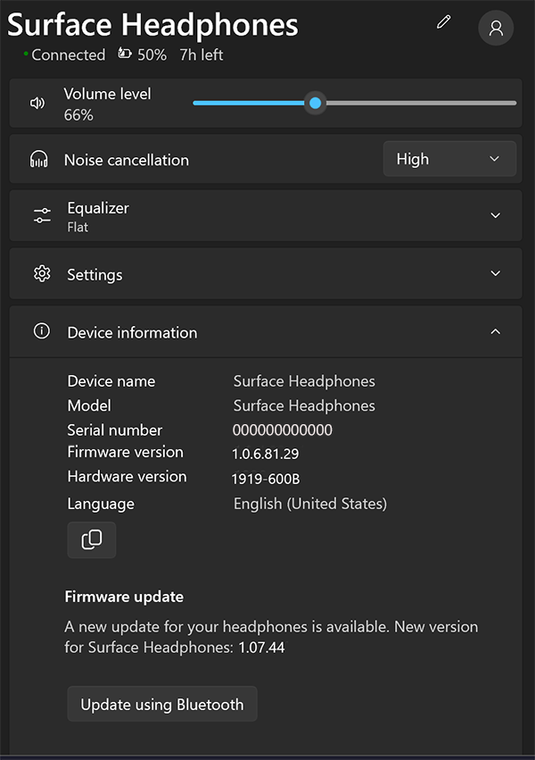Use the Surface App to update firmware on Surface Headphones 2+