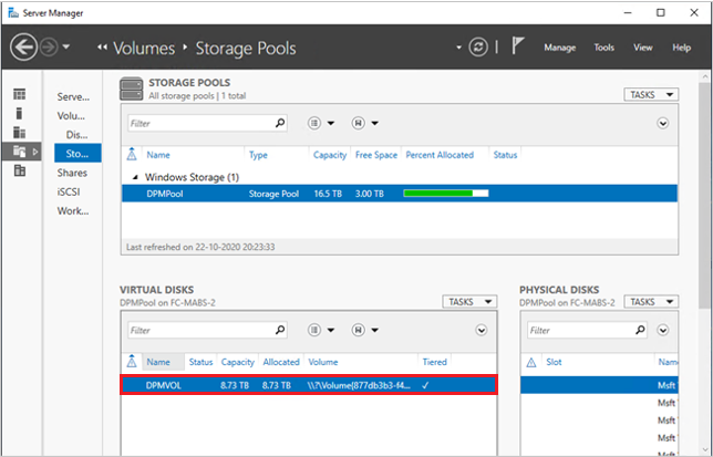 Screenshot showing Storage Pools.