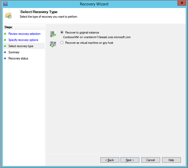 Screenshot of select Recovery Type in wizard.