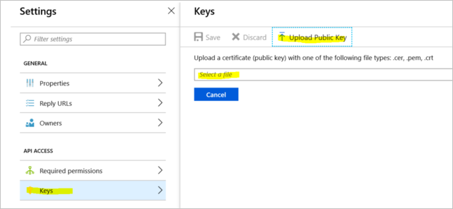 Screenshot of the Upload public keys.