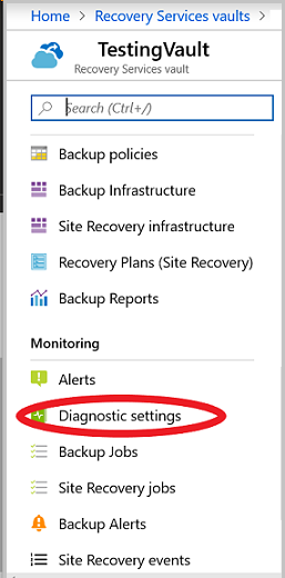 Screenshot of Diagnostics settings.