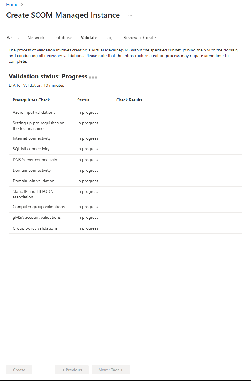 Screenshot that shows the Validate tab.