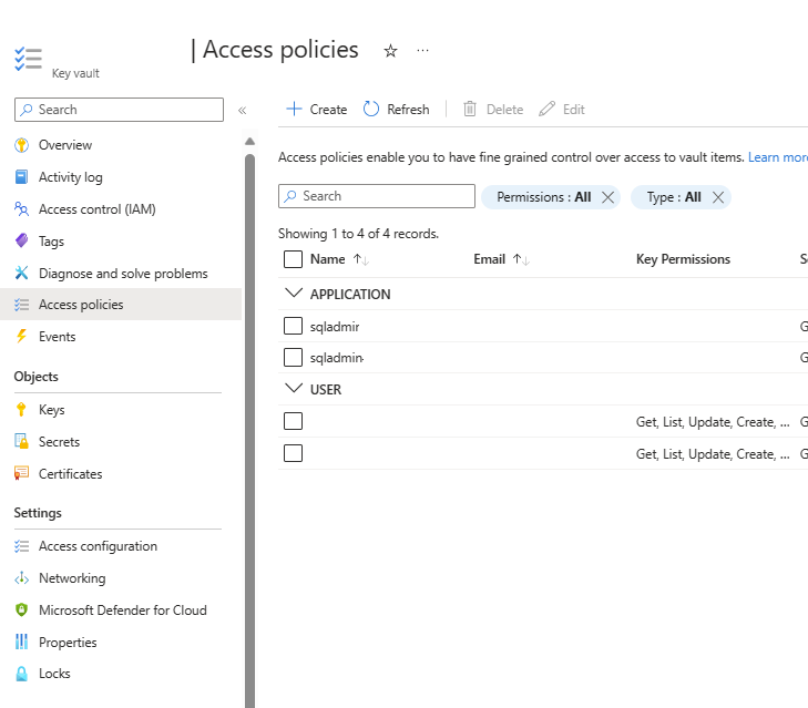 Screenshot that shows the Access policies page.