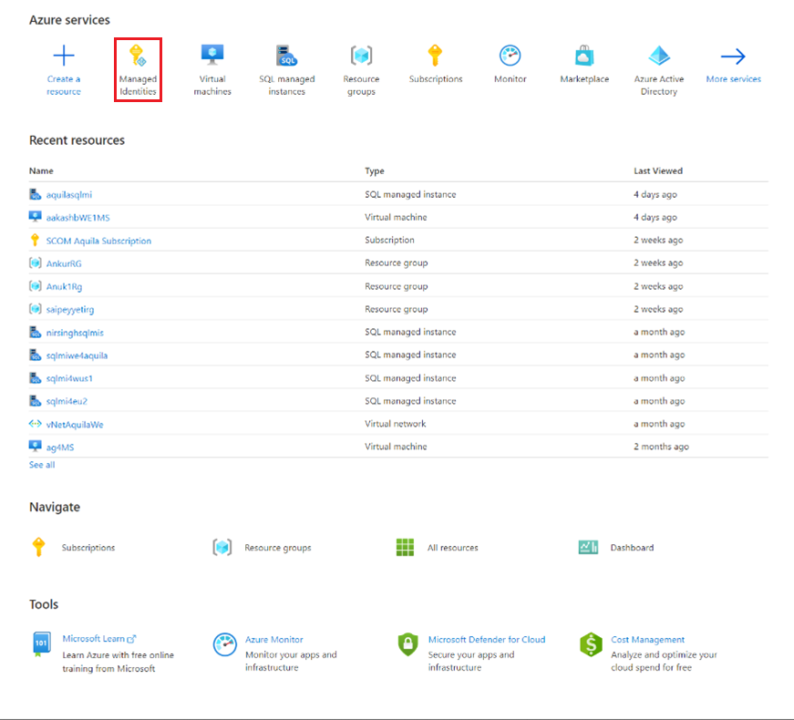 Screenshot that shows the icon for managed identities in the Azure portal.