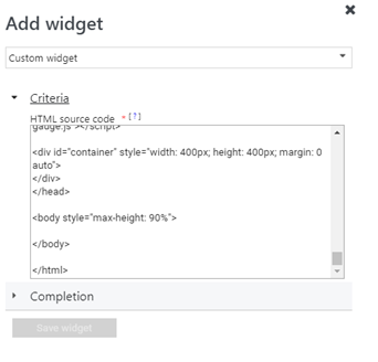 Screenshot showing Configure the Custom widget for dashboard.