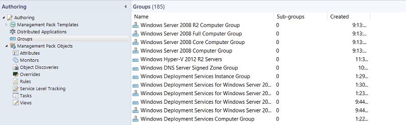 Example of Groups Available in Operations Manager