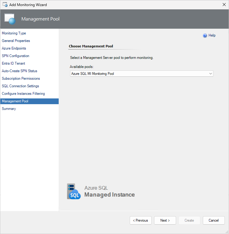 Screenshot showing the Management Pool settings.