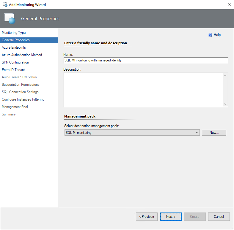 Screenshot showing the Select destination management pack.