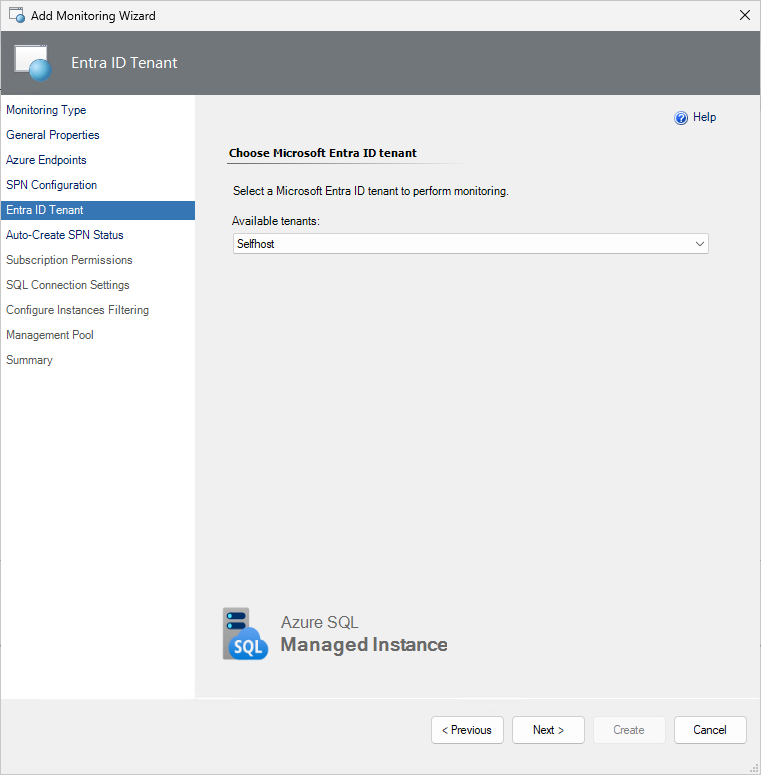 Screenshot showing step with selecting Azure tenant.