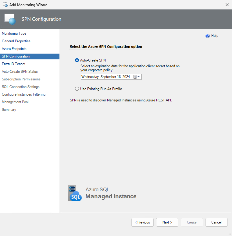 Screenshot showing the Automatic Configuring SPN.