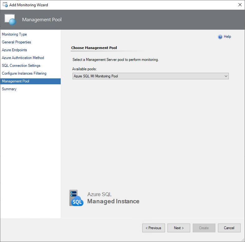 Screenshot showing the Management Pool settings for system managed identity.